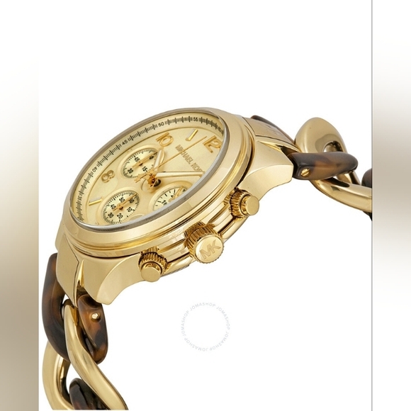 NWT Michael Kors Chain Link Acrylic Gold-Tone Tortoise Shell Ladies Watch MK4222 - Picture 2 of 9